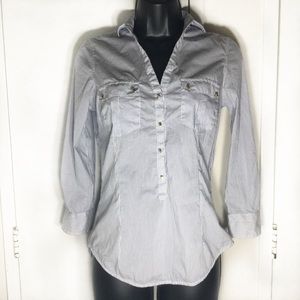 Zara Basic Striped Collared Button Long Sleeve